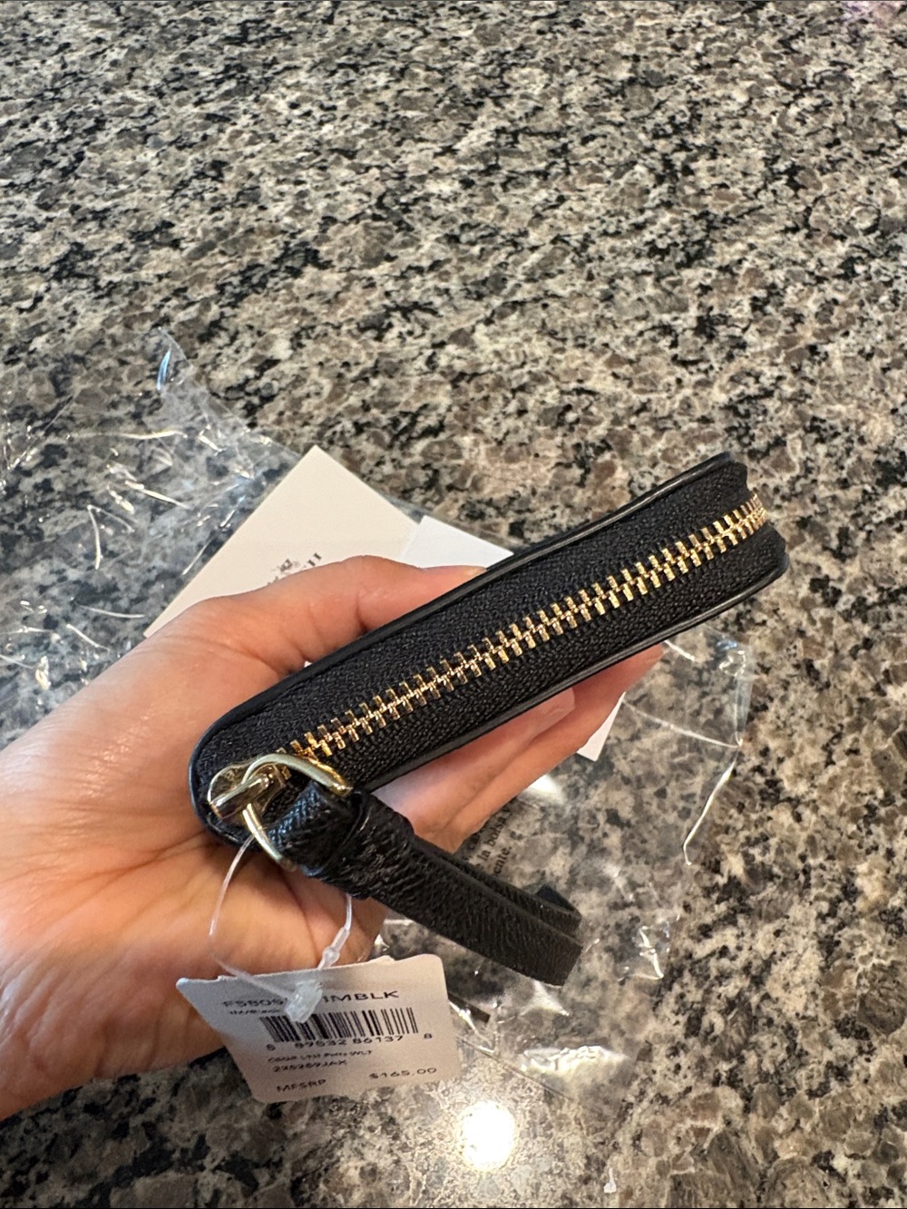 NWT Coach Black Crossgrain Leather Phone Zip Wallet with Gold Accent - Picture 4 of 10